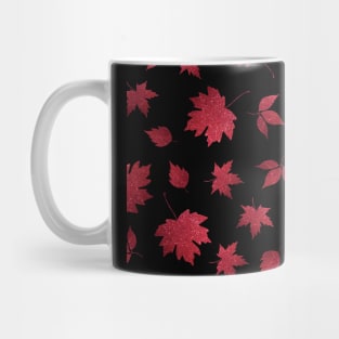 Red leaves on black background pattern Mug